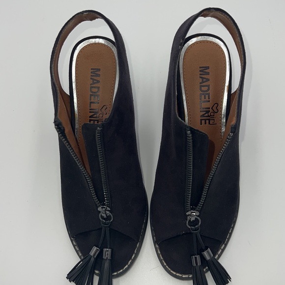 Madeline Black Suede Heels Zipper Tassel Sandals Ankle Booty Size 6 - Picture 10 of 13